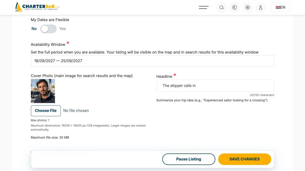 CharterBnB Smart Guide staging screenshot