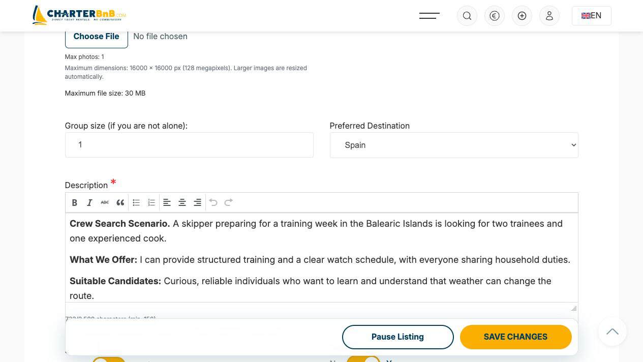 CharterBnB Smart Guide staging screenshot
