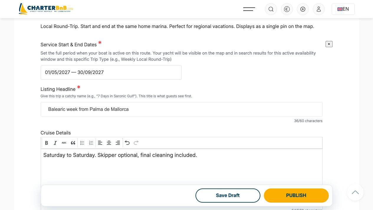 CharterBnB Smart Guide staging screenshot
