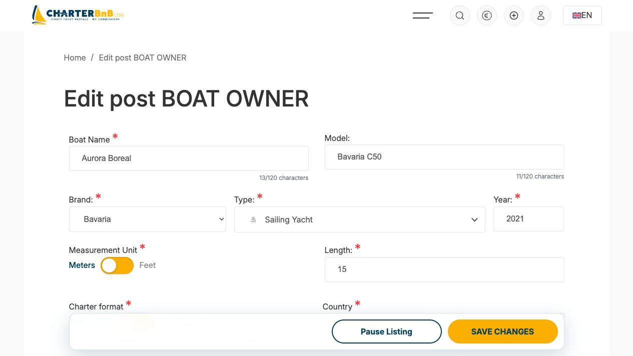 CharterBnB Smart Guide staging screenshot