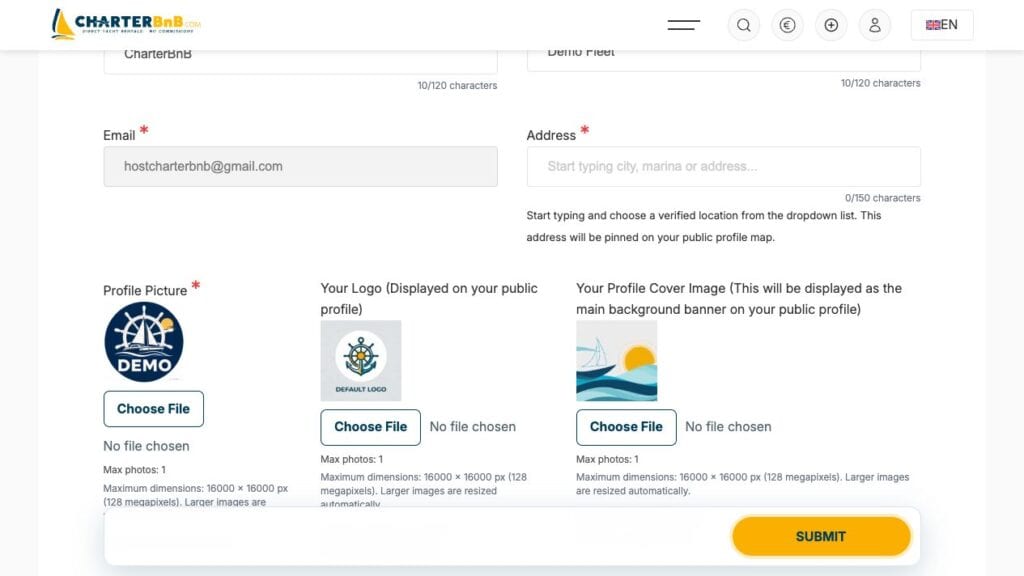 Create a Charter Company listing