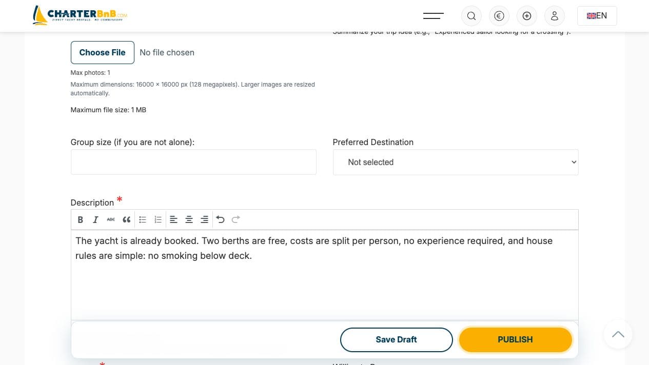 CharterBnB Smart Guide staging screenshot