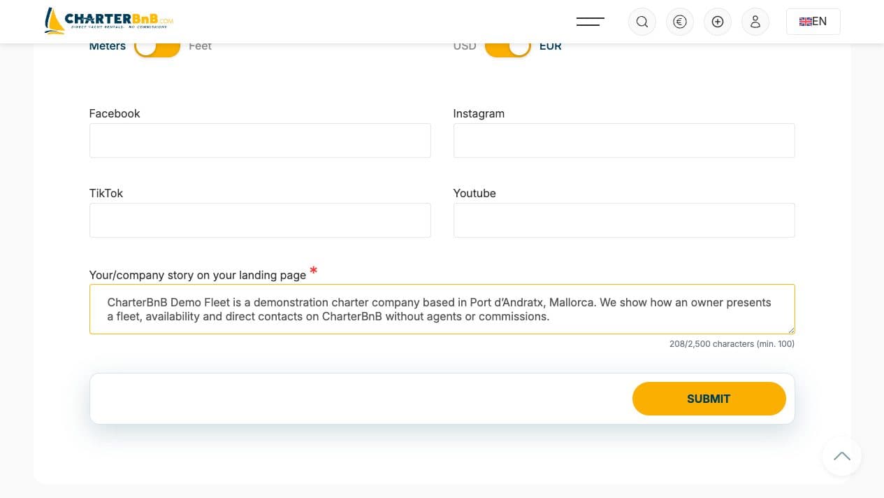 CharterBnB Smart Guide staging screenshot