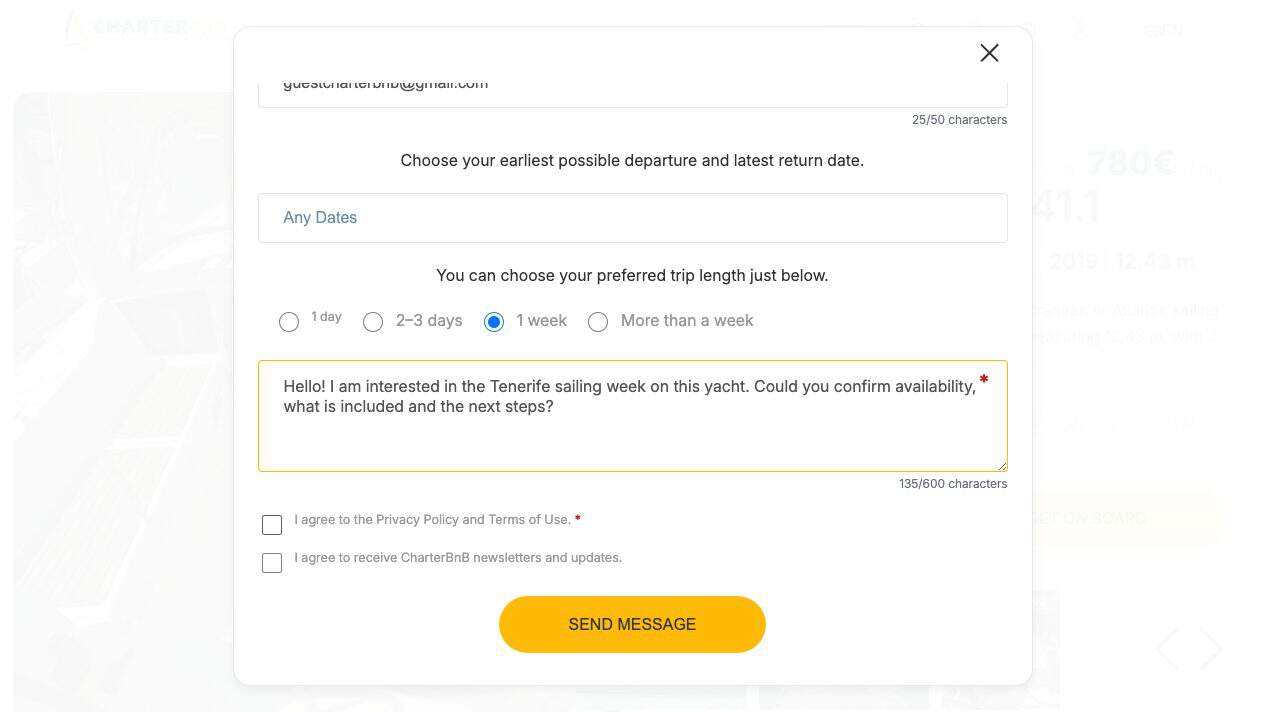 CharterBnB Smart Guide staging screenshot