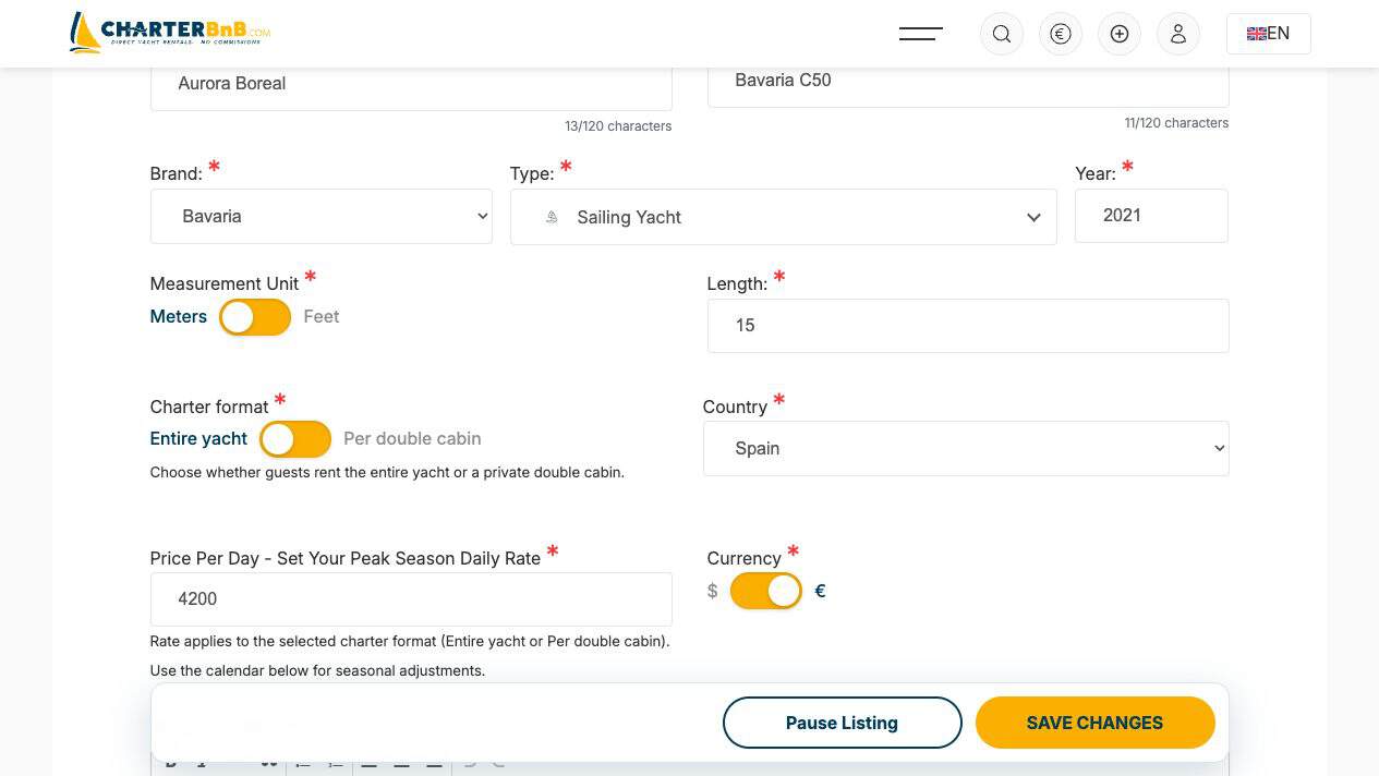 CharterBnB Smart Guide staging screenshot
