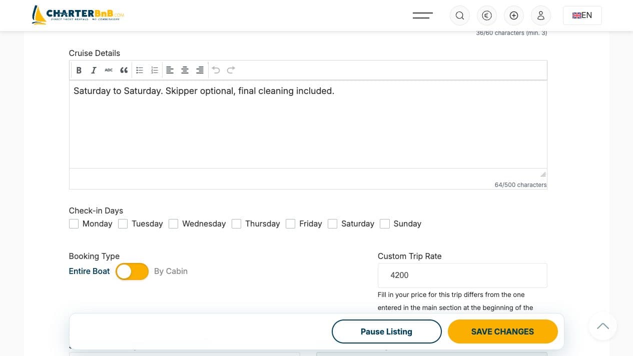 CharterBnB Smart Guide staging screenshot