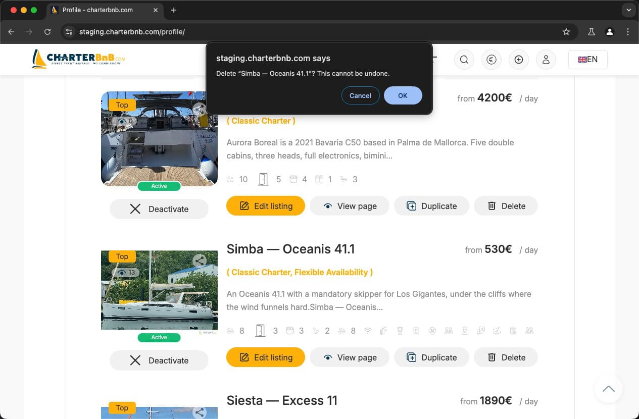CharterBnB Smart Guide staging screenshot