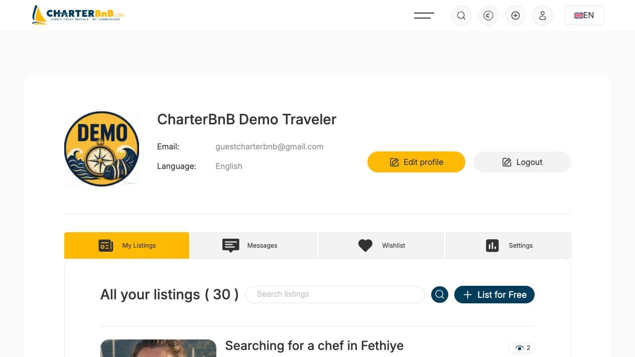 CharterBnB Smart Guide staging screenshot