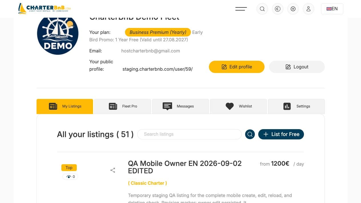 CharterBnB Smart Guide staging screenshot